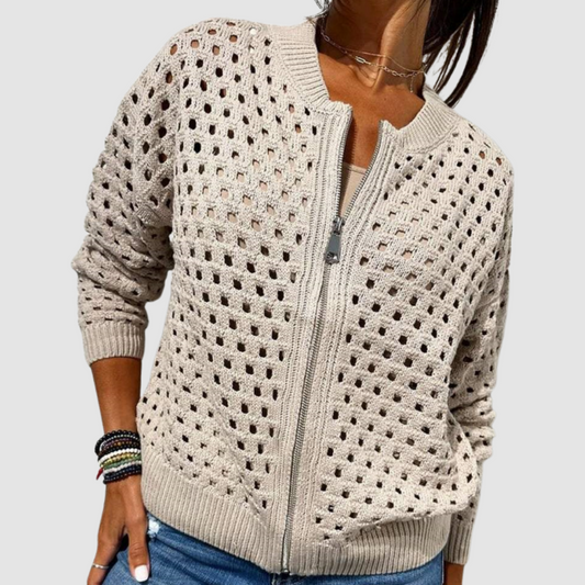 Women's Casual Openwork Knit Zipper Jacket