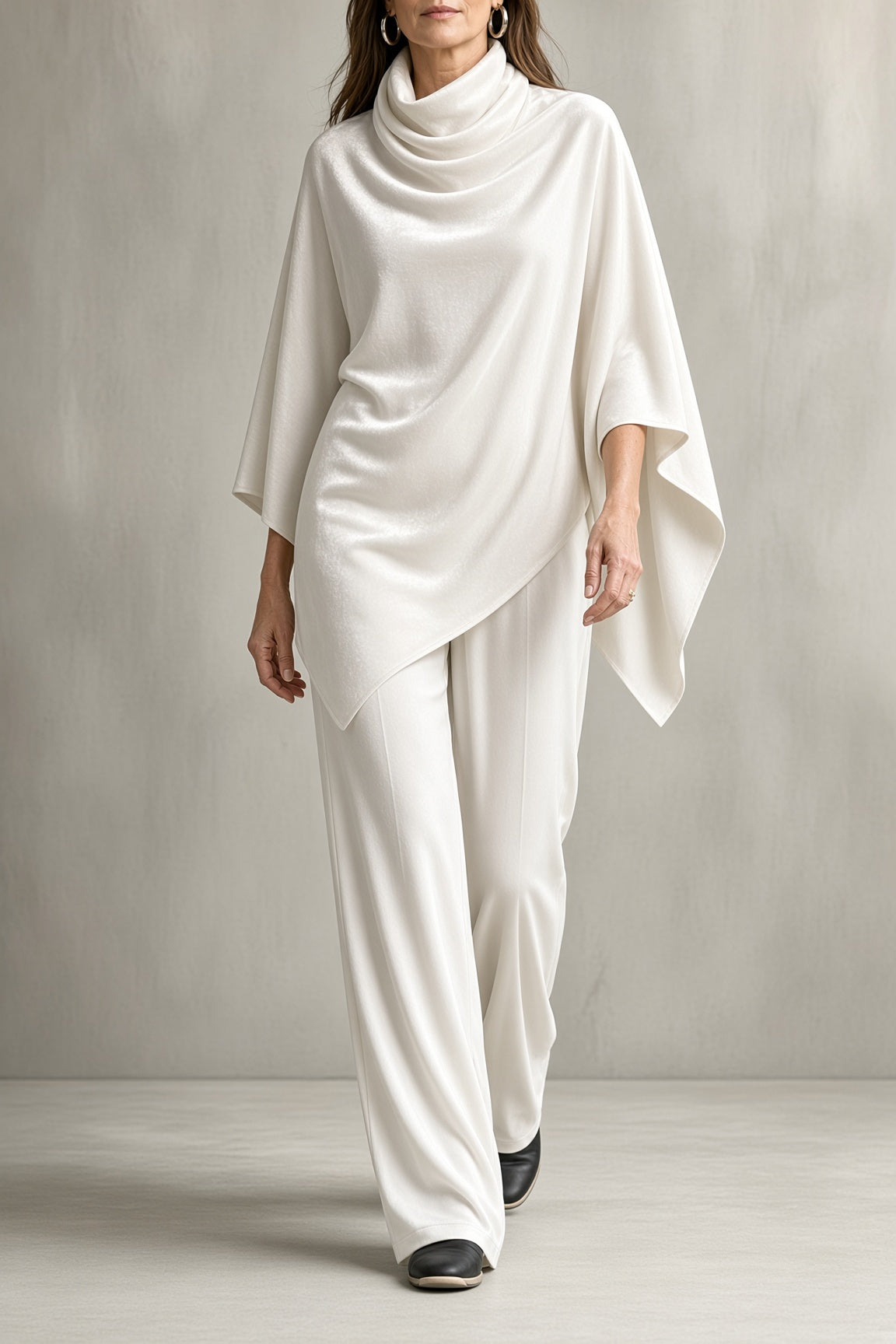 Elegant Draped Cowl Neck Wide-Leg Two-Piece Set