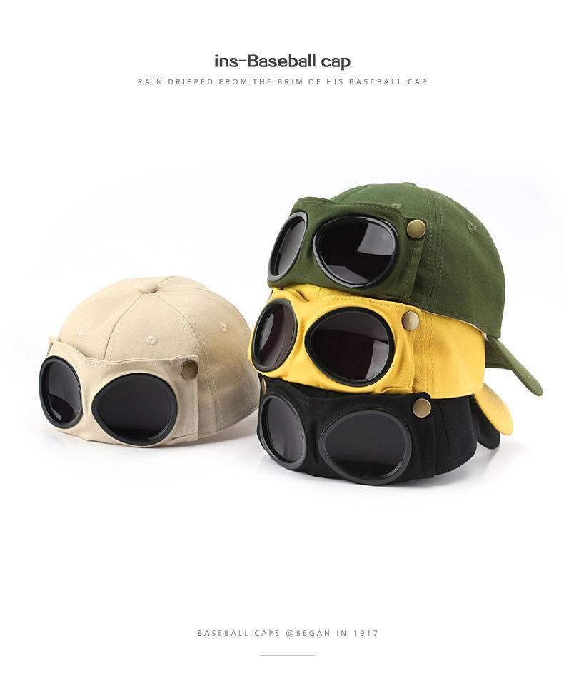 Pilot-Inspired Baseball Cap with Built-In Sunglasses