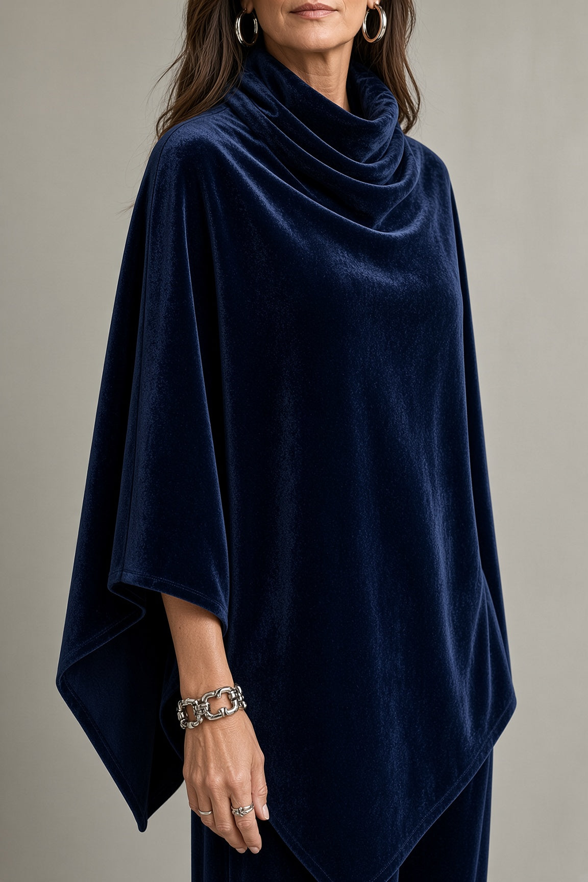 Elegant Draped Cowl Neck Wide-Leg Two-Piece Set
