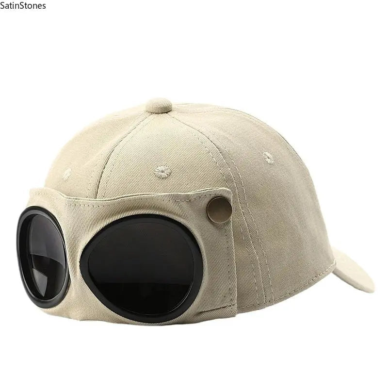 Pilot-Inspired Baseball Cap with Built-In Sunglasses
