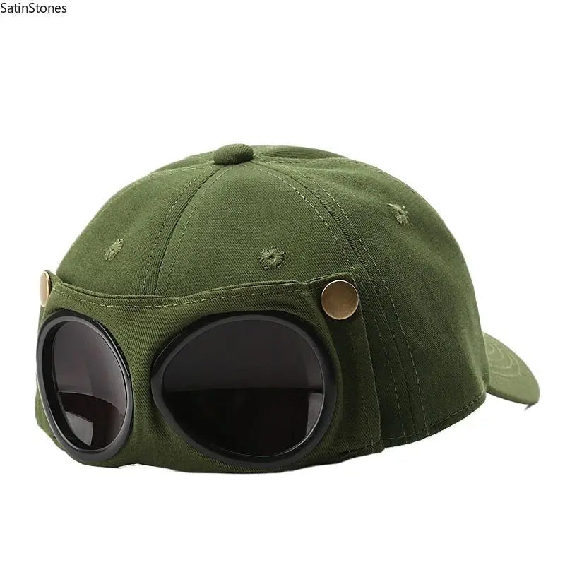 Pilot-Inspired Baseball Cap with Built-In Sunglasses