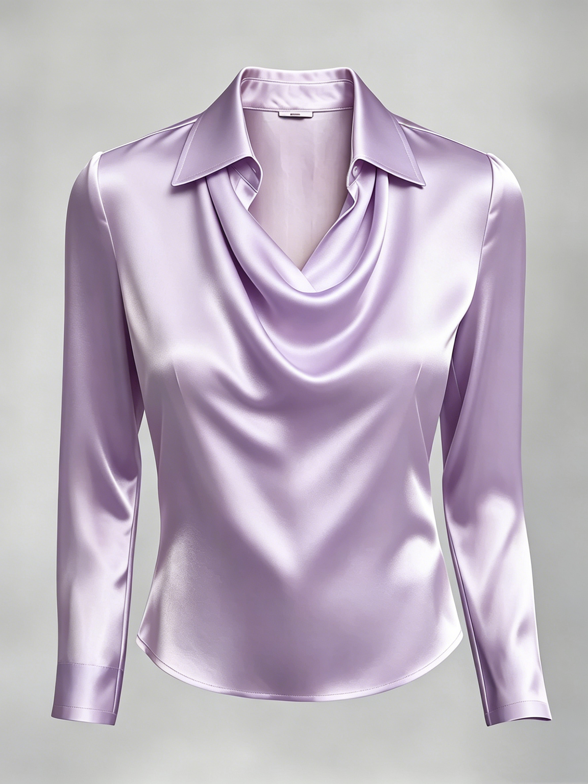 Long-sleeved satin collared top shirt