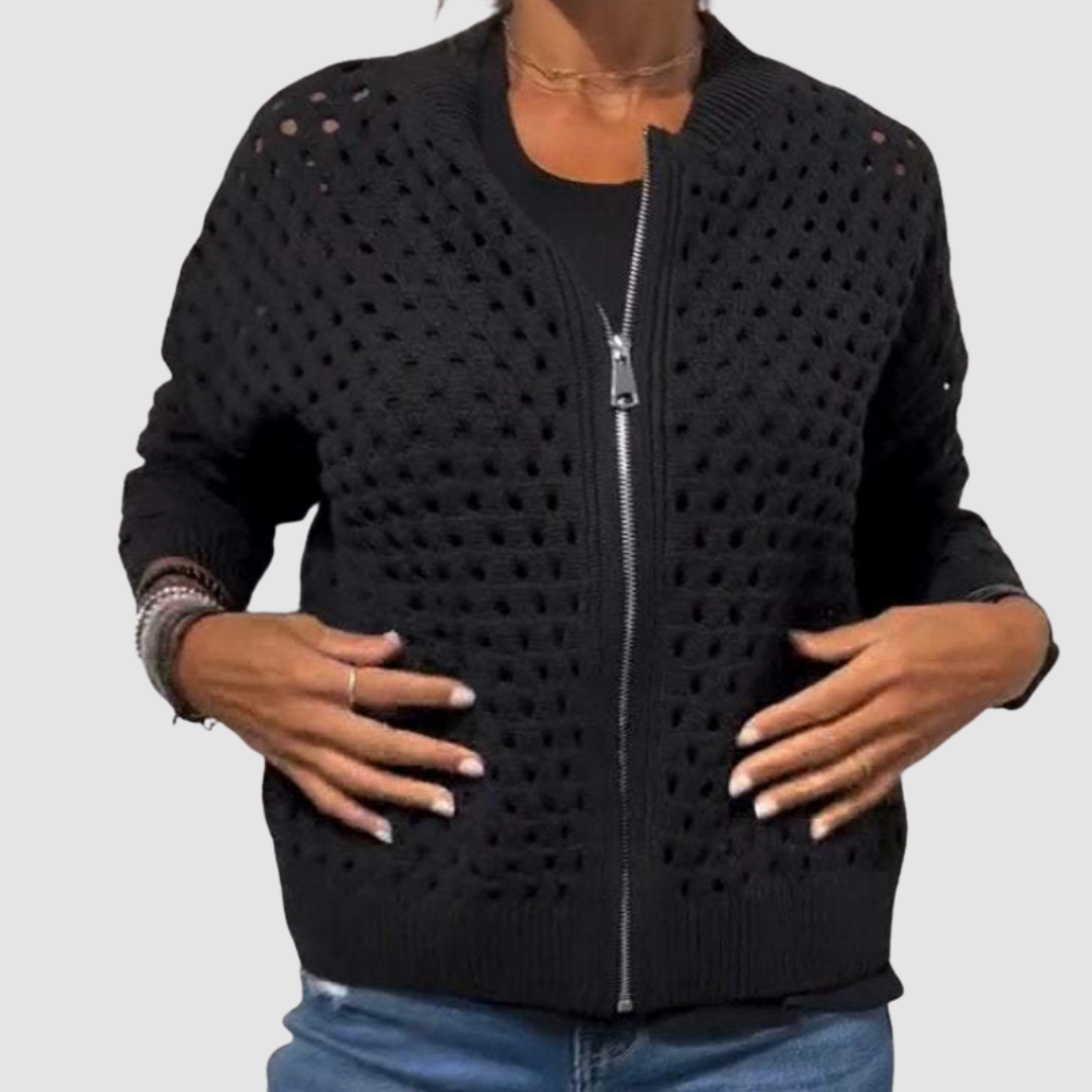 Women's Casual Openwork Knit Zipper Jacket