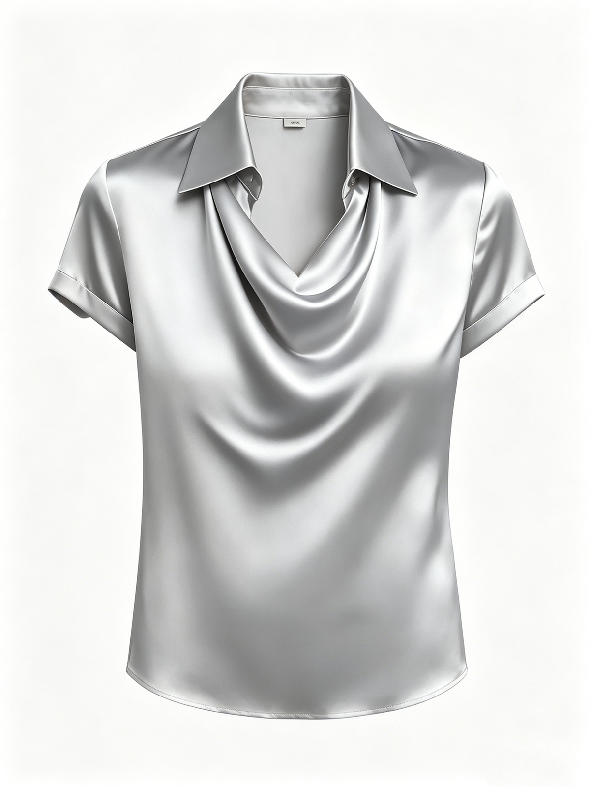 Long-sleeved satin collared top shirt