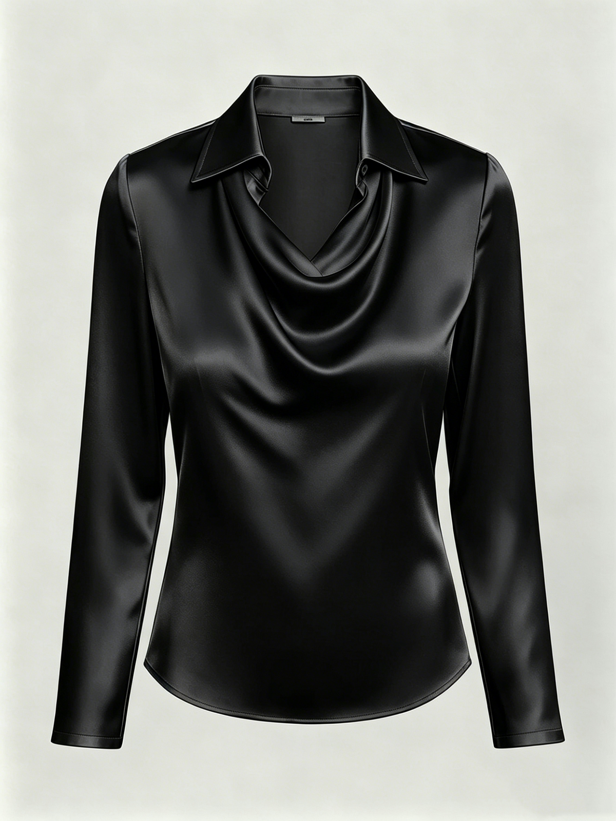 Long-sleeved satin collared top shirt