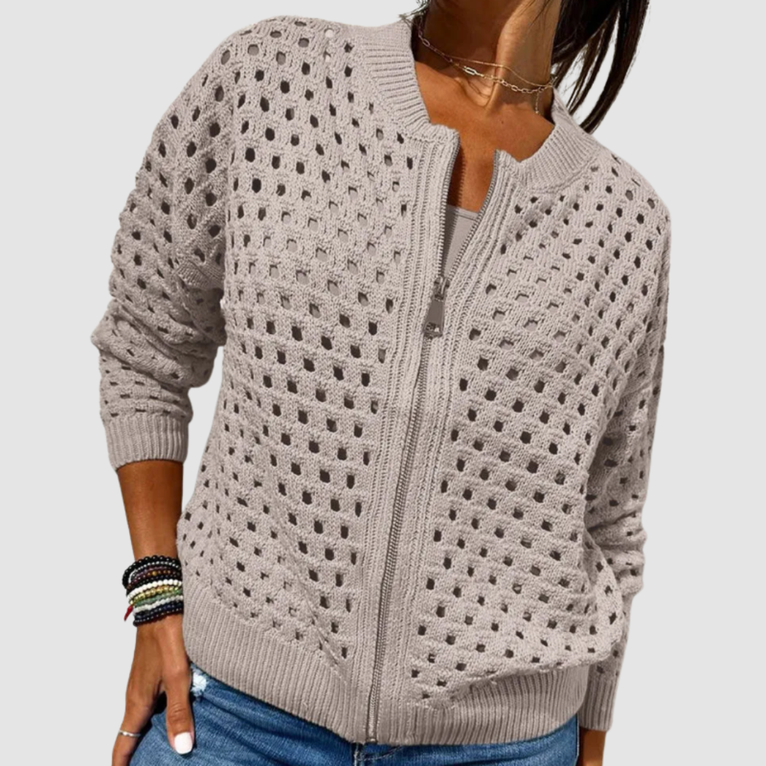 Women's Casual Openwork Knit Zipper Jacket