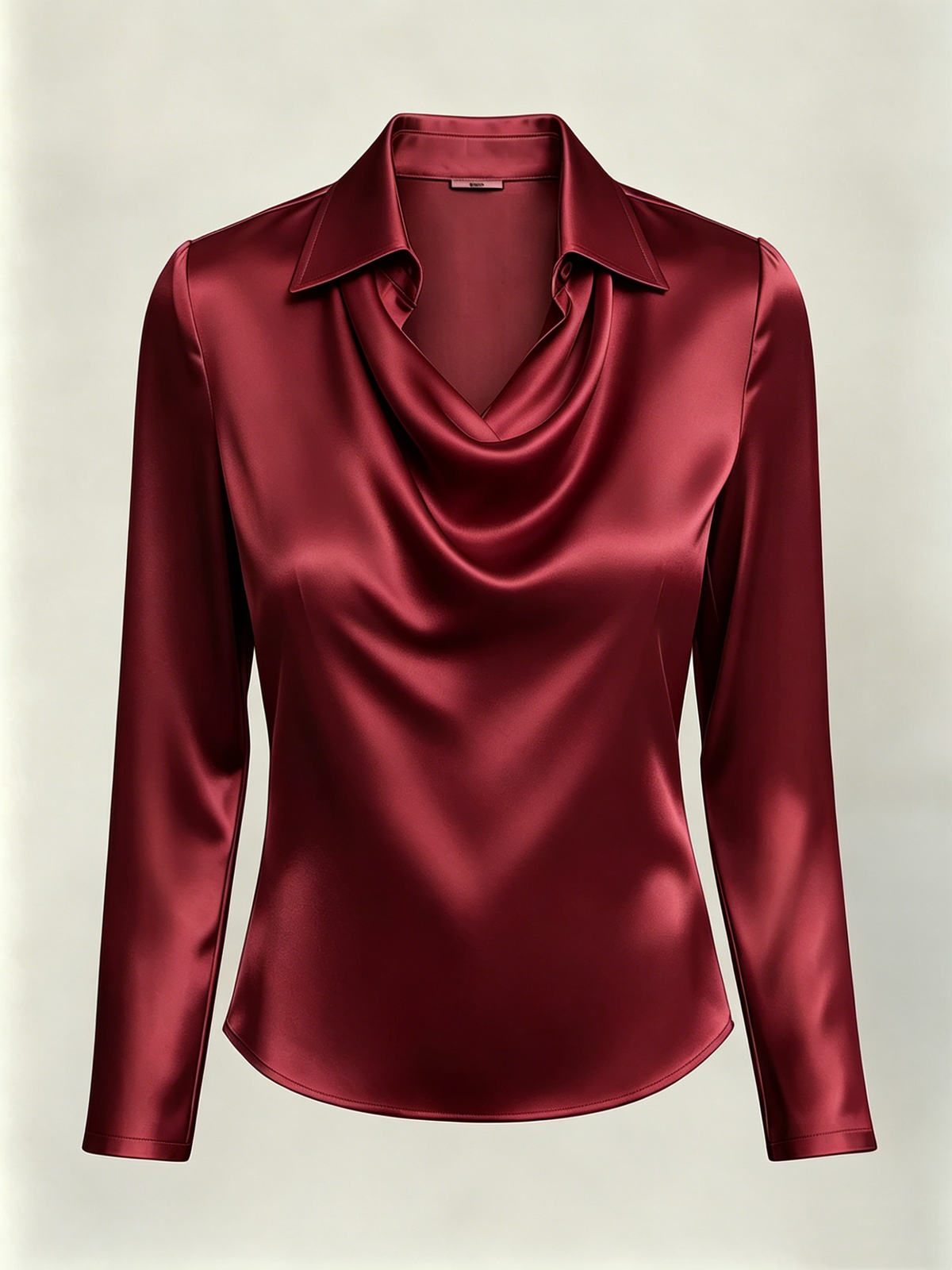 Long-sleeved satin collared top shirt