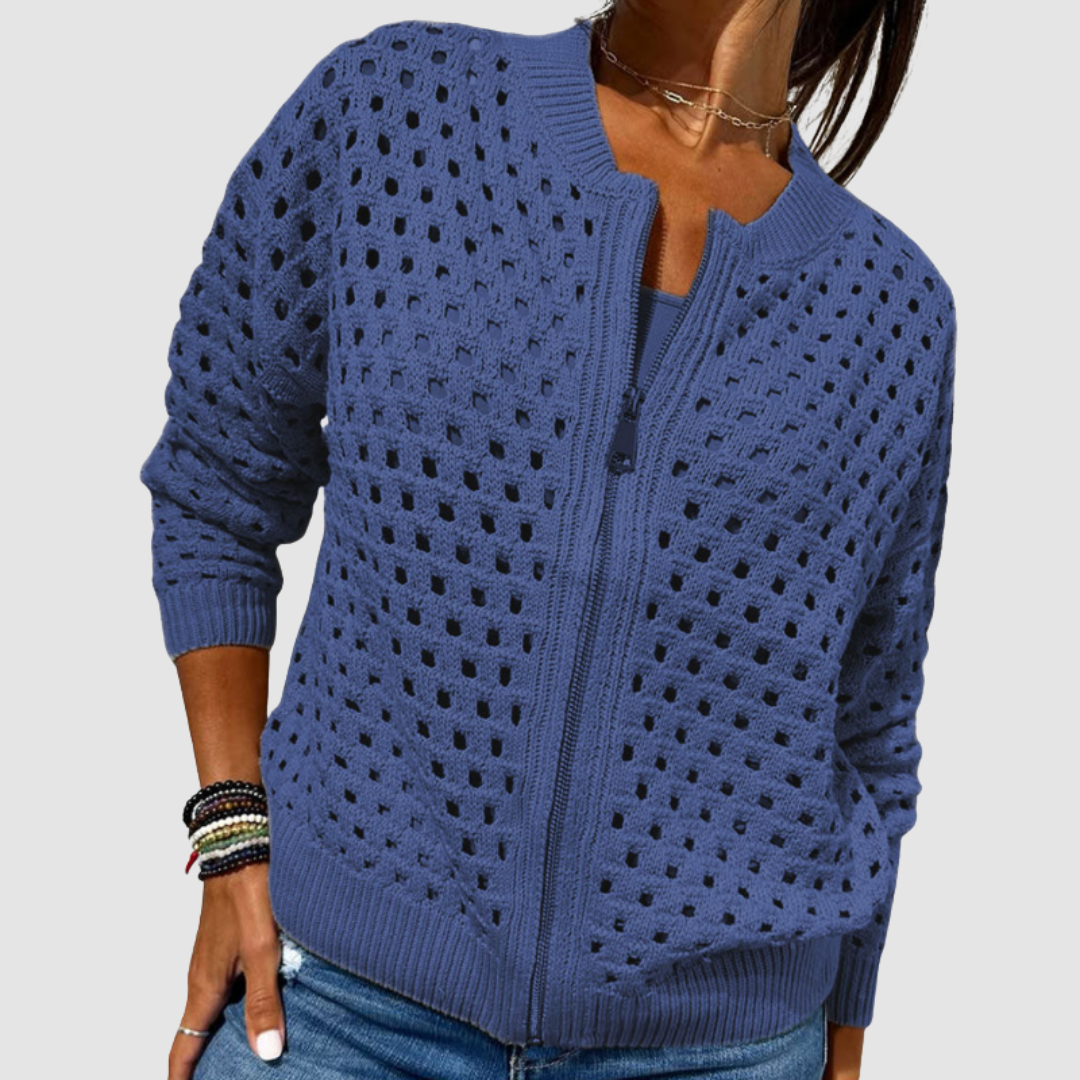 Women's Casual Openwork Knit Zipper Jacket