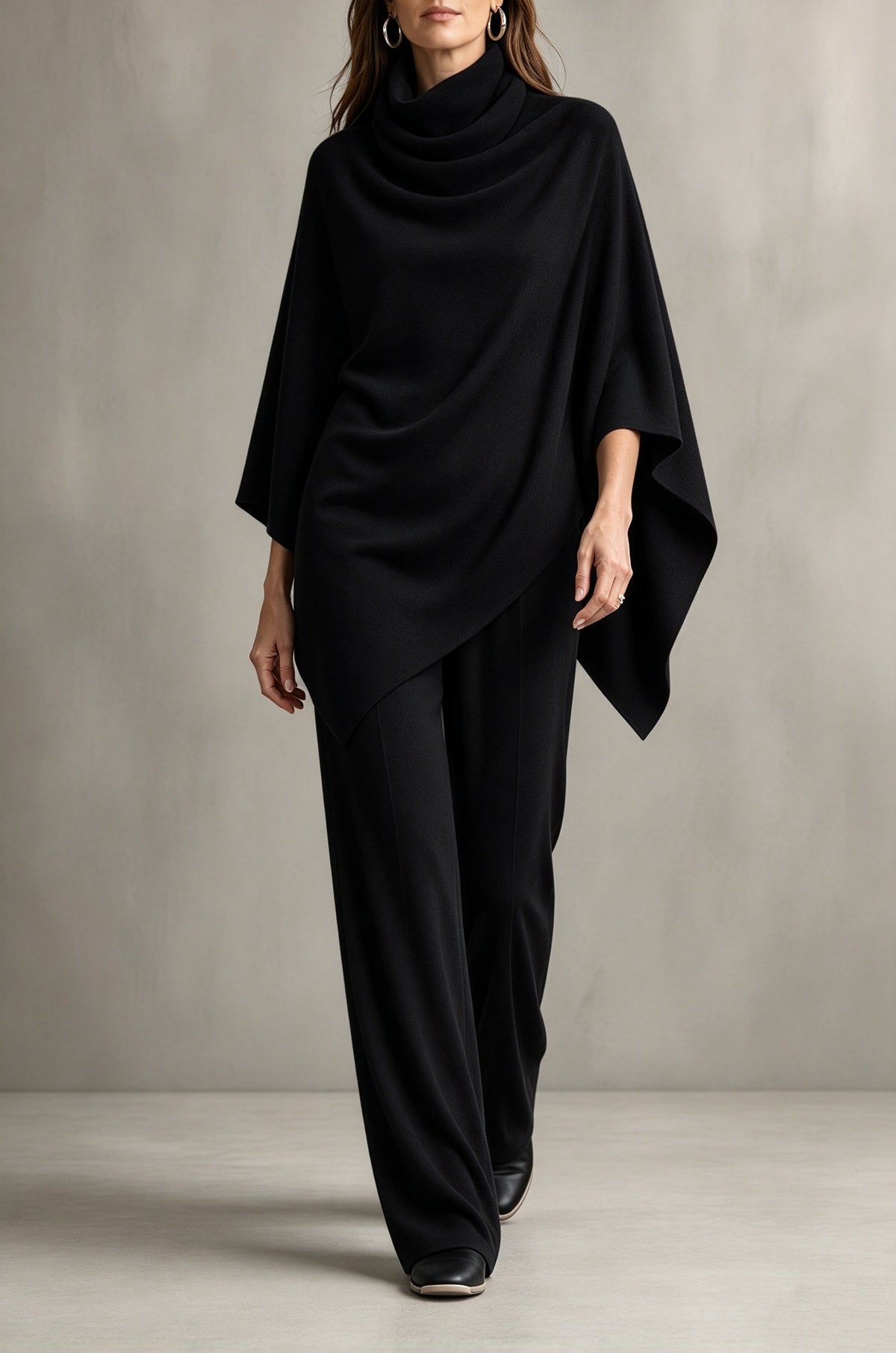 Elegant Draped Cowl Neck Wide-Leg Two-Piece Set