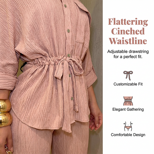Women's Drawstring Shirt & Wide-Leg Pants Set